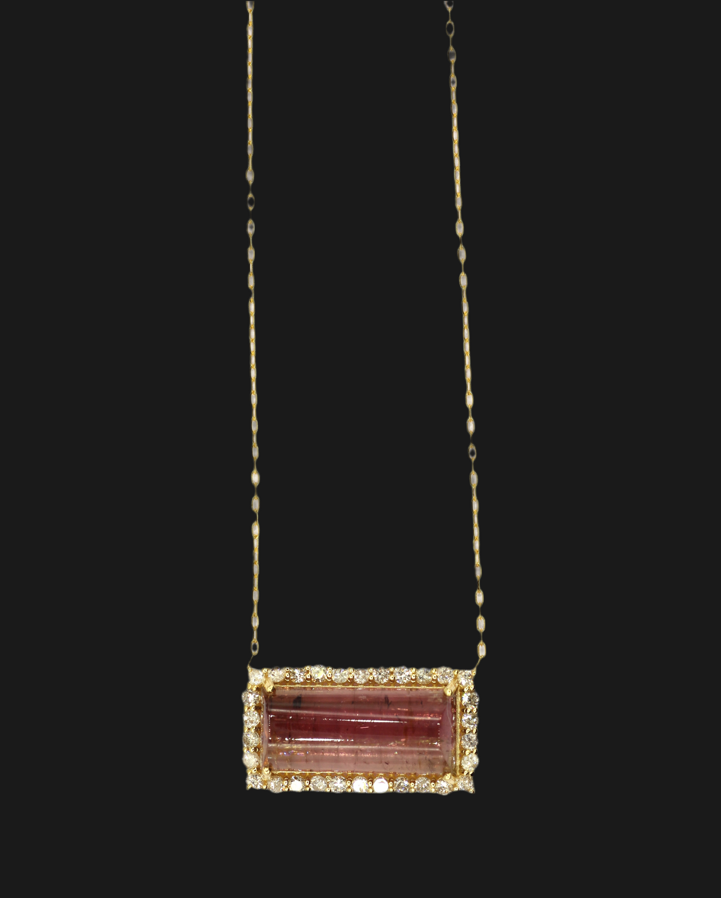 14k Solid Gold Diamond Necklace With Pink Tourmaline Stone