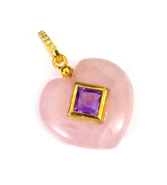 Rose Quartz Heart Shape Pave Diamond Pendant