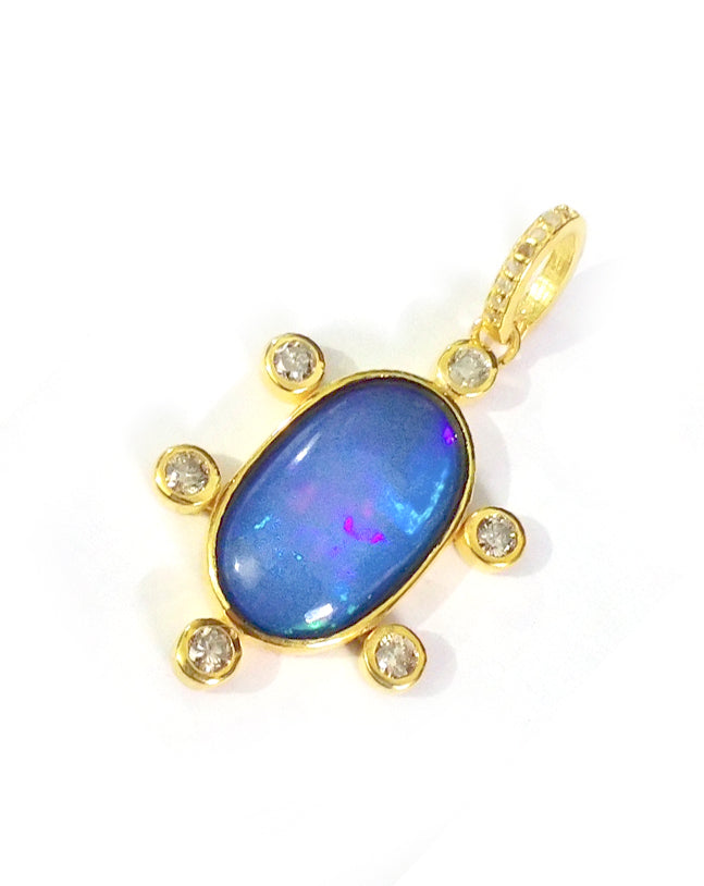 Opal Oval Silver Pave Diamond Pendant