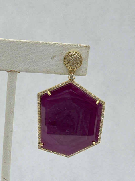 Ruby 14k Gold Diamond Earring
