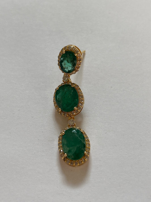 14K Gold Emerald and Diamond Earrings
