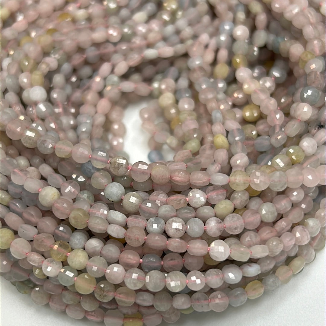 Morganite Aquamarine Beads Faceted Coin
