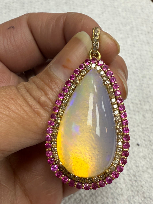 Opal Ruby Diamond Pendant