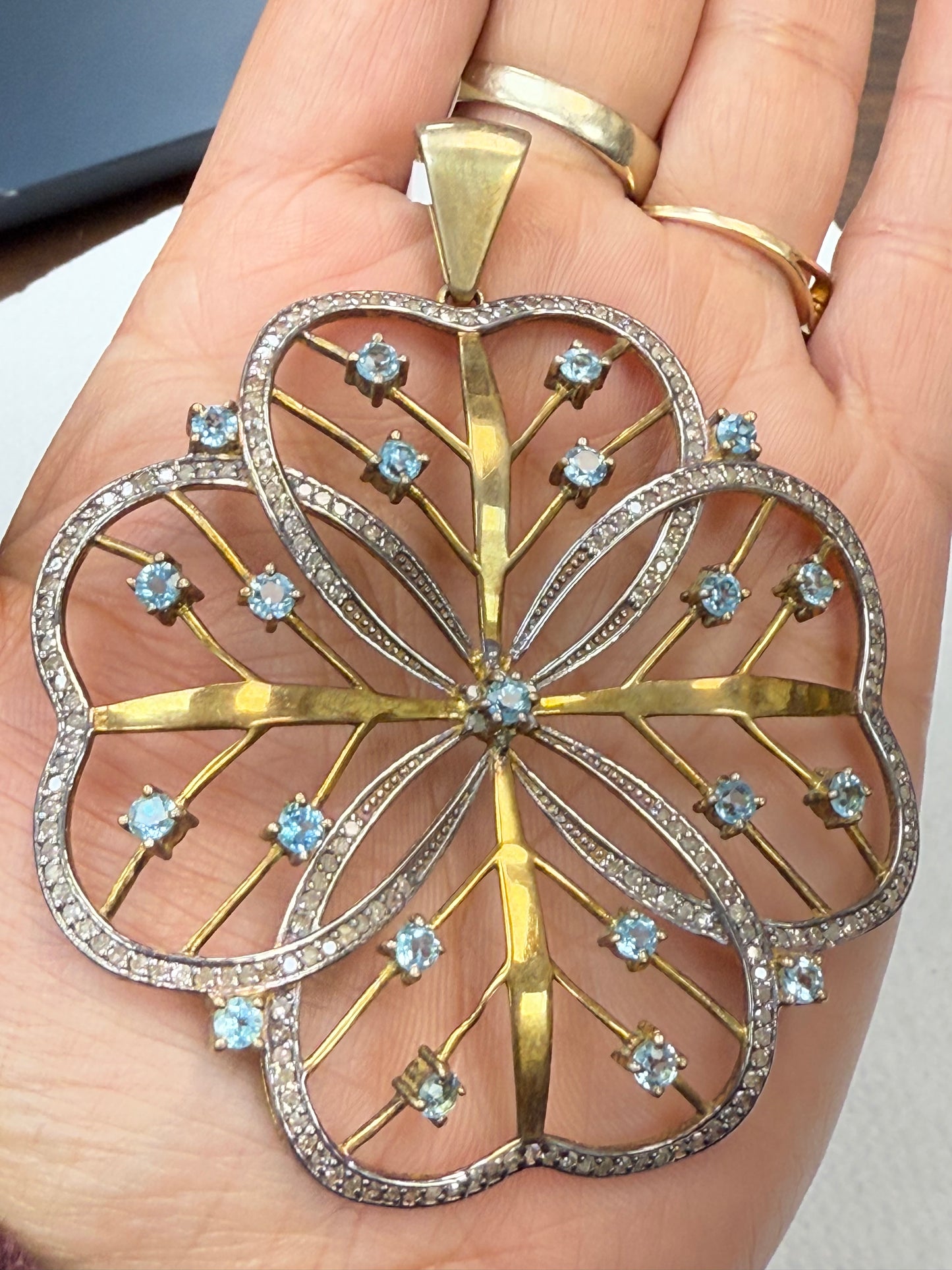 Flower Silver and Diamond Pave PENDANT & CHARMS