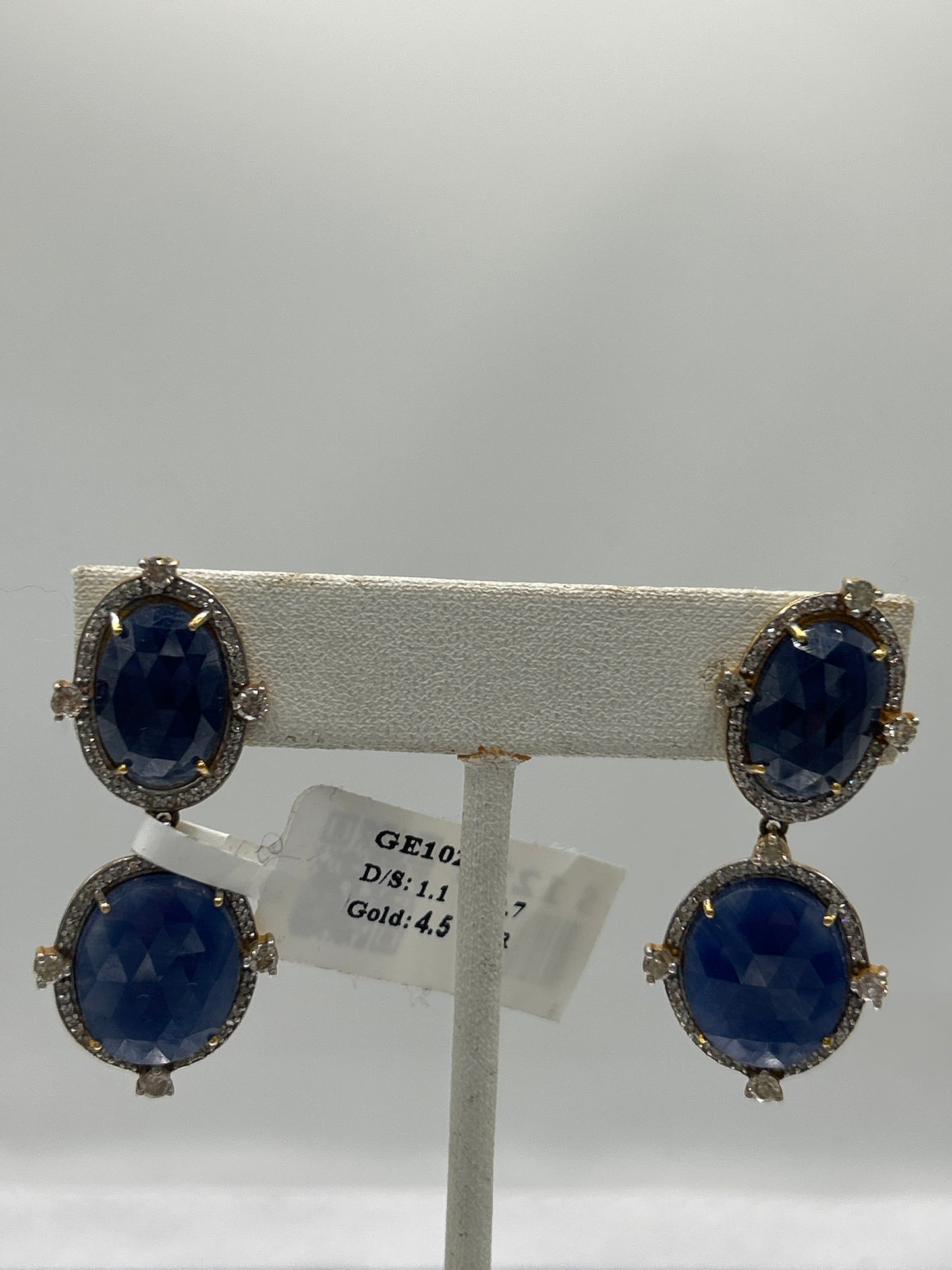 Blue Sapphire 14k Solid Gold Diamond Earring