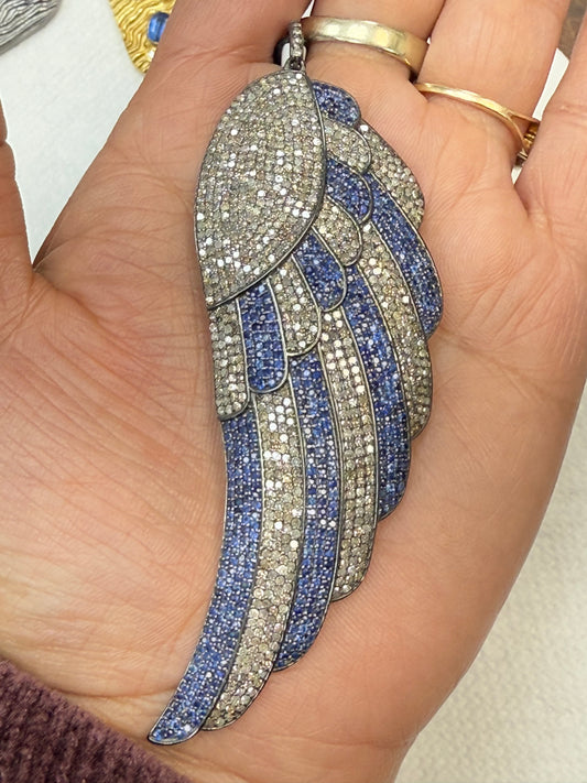 Feather Silver and Diamond Pave PENDANT & CHARMS With Stone