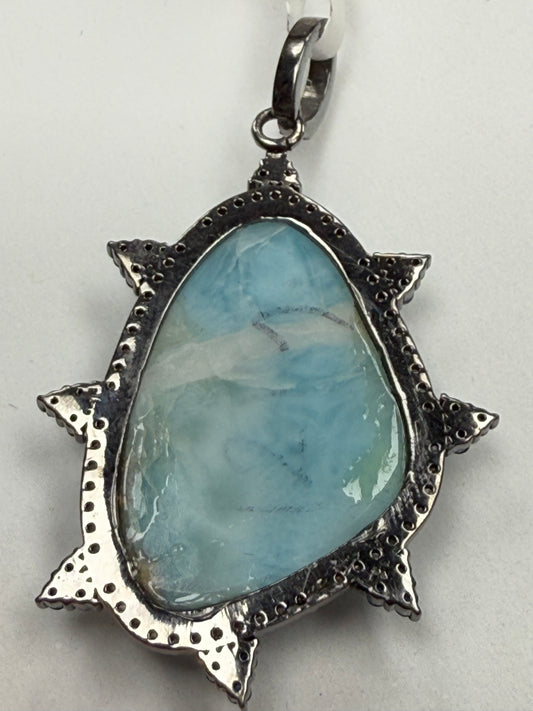 Larimar Sapphire Diamond Pendant
