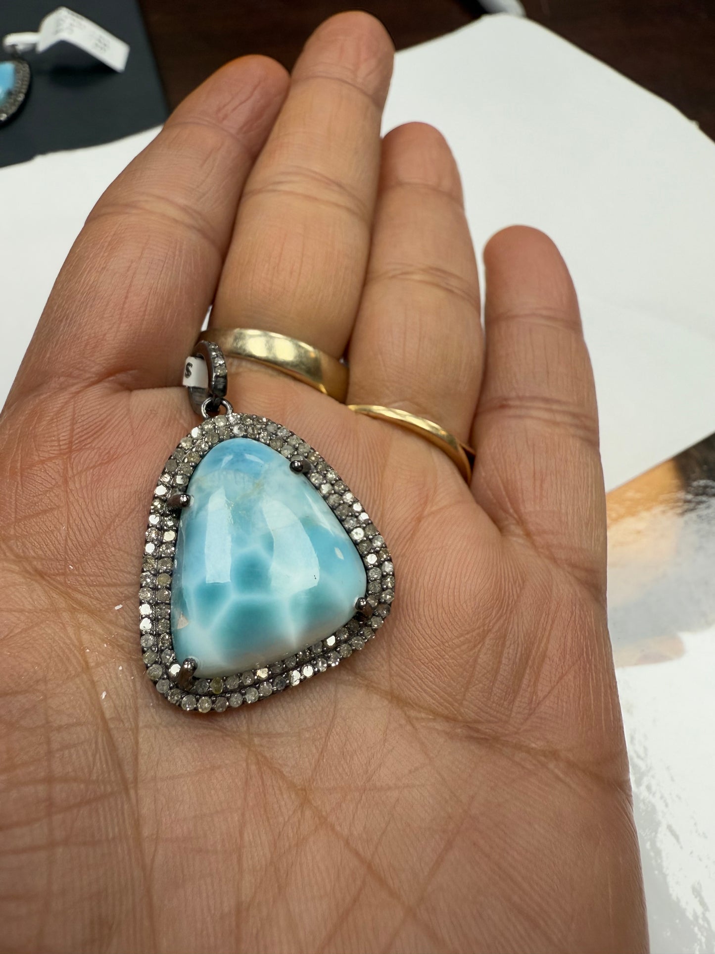 Larimar Diamond Pendant