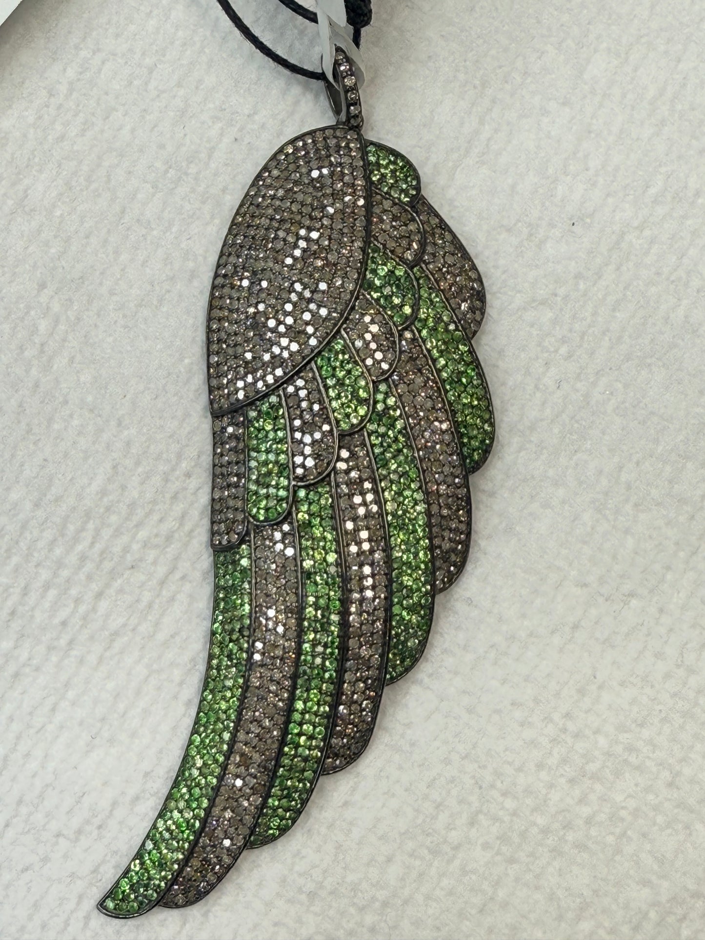 Feather Silver and Diamond Pave PENDANT & CHARMS With Stone