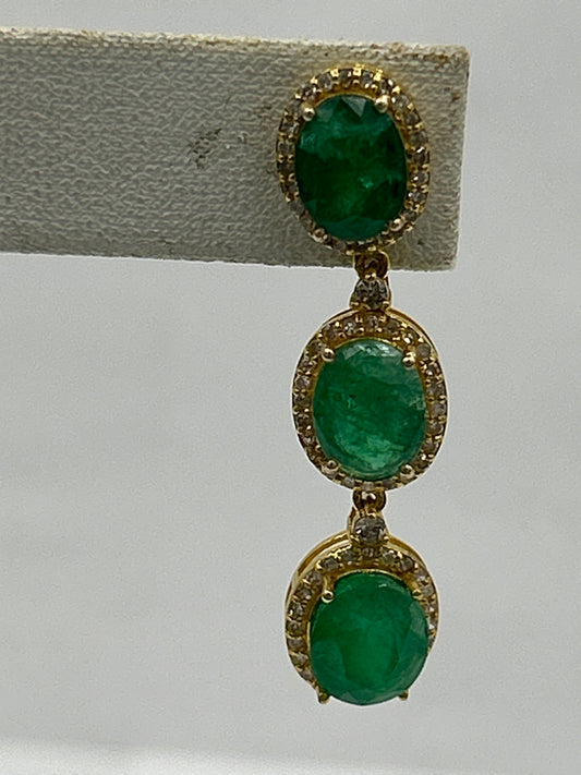 Natural Emerald 14k Gold Diamond Earring
