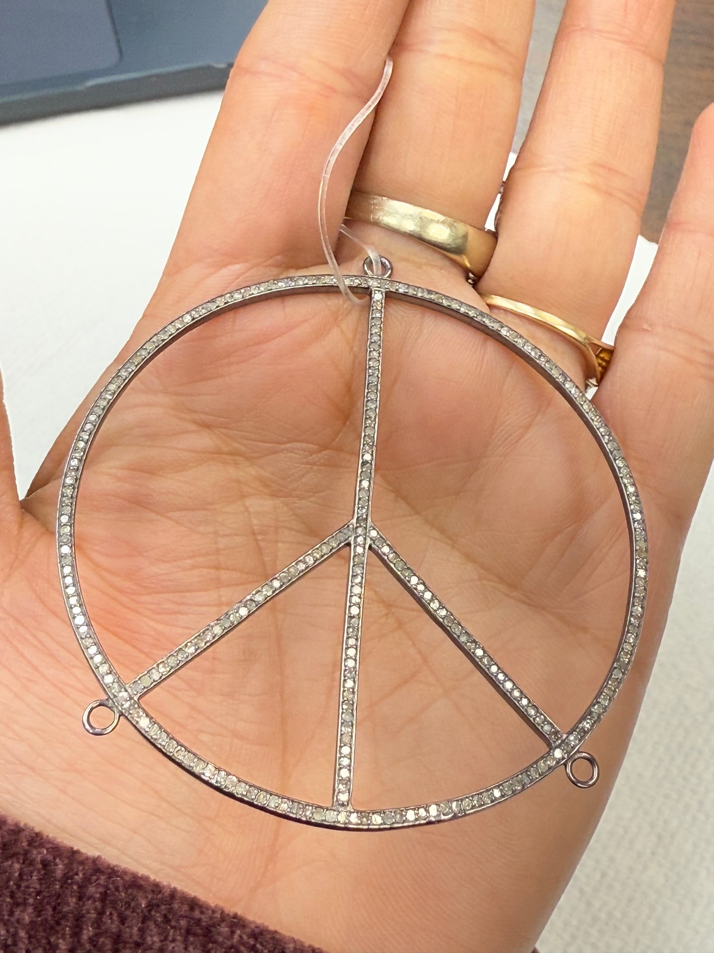 Peace Sign Diamond Connector And Pendant