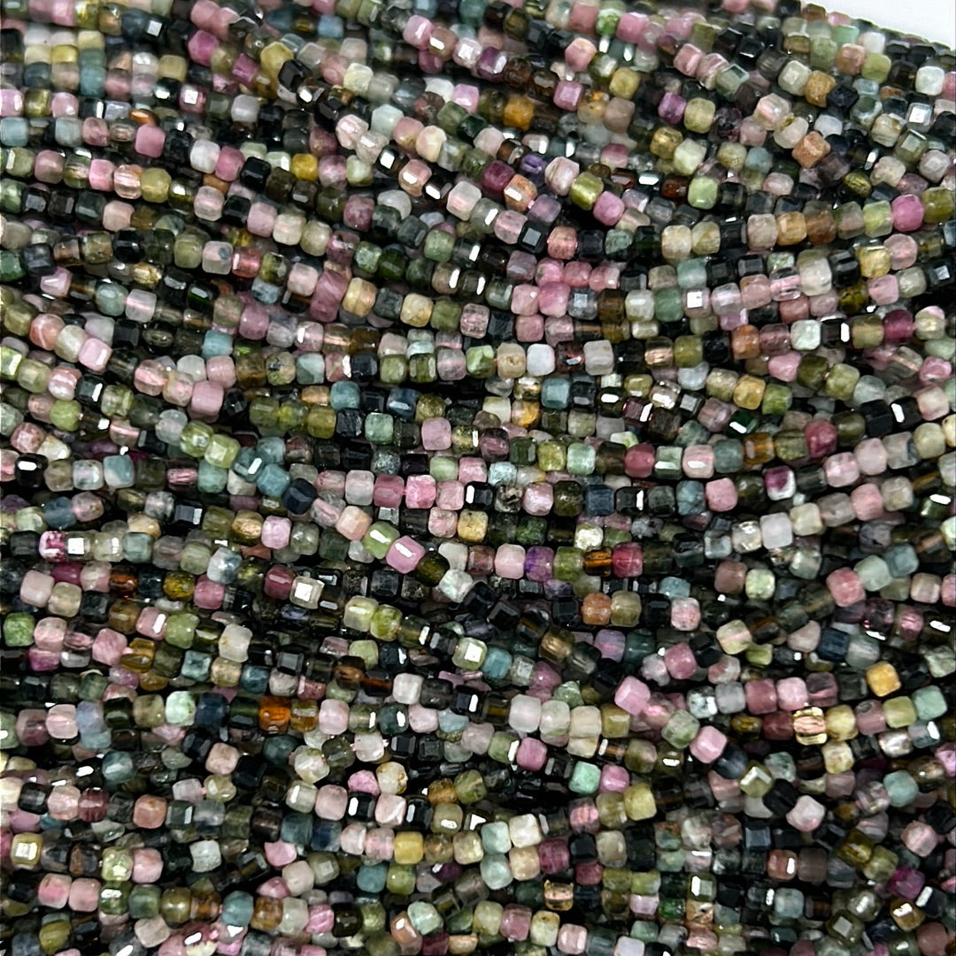 Tourmaline, Multi Tourmaline beads faceted square