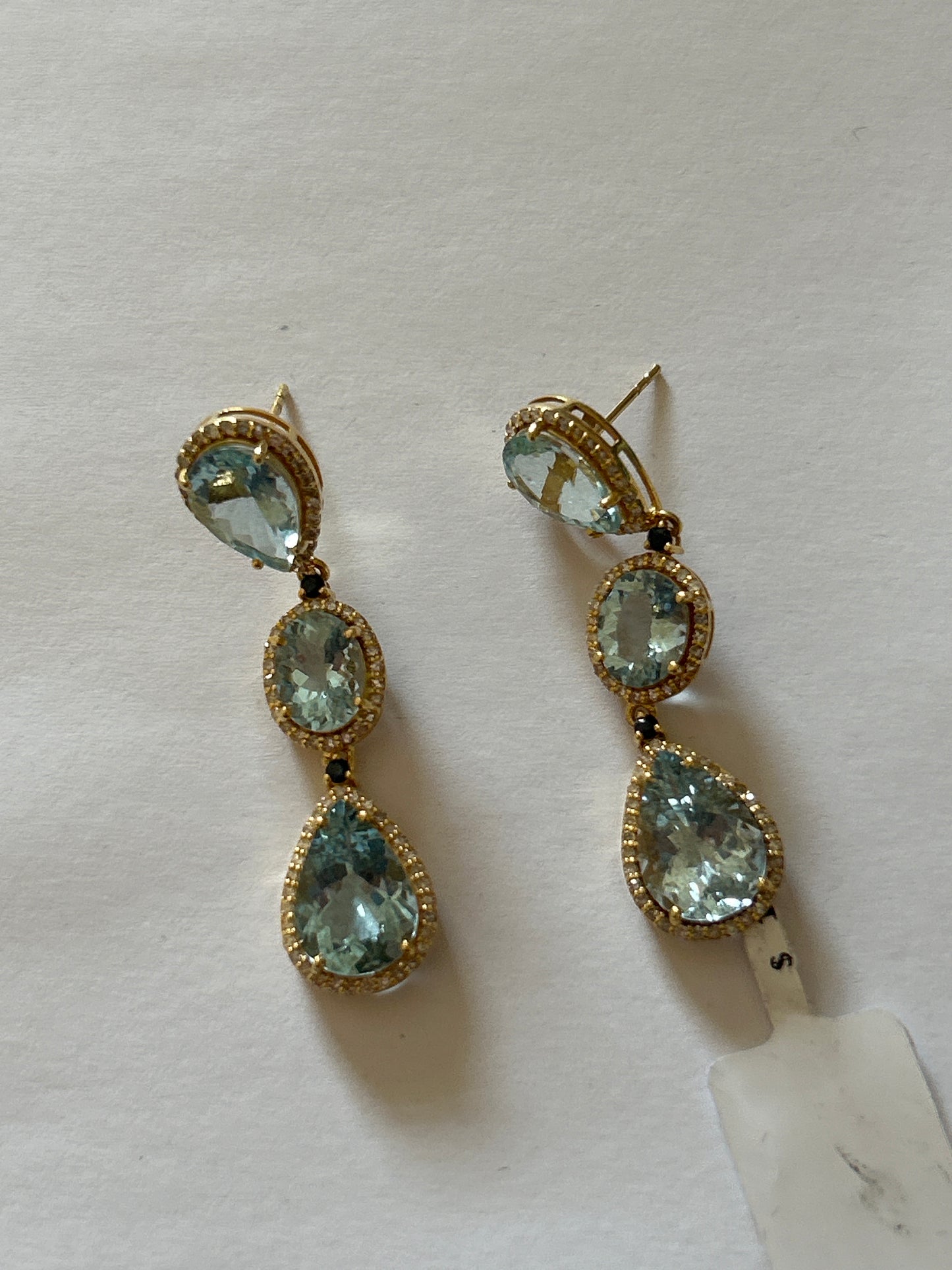 Aqumarine 14k Solid Gold Diamond Earring