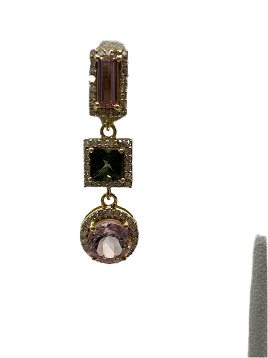 14k Gold Tourmaline Diamond Earring