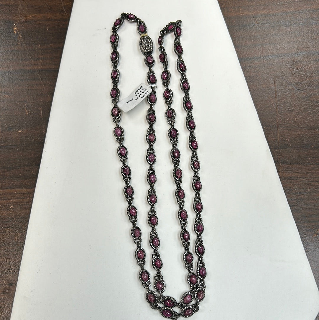 Natural Pink Tourmaline With Diamond Long Necklace