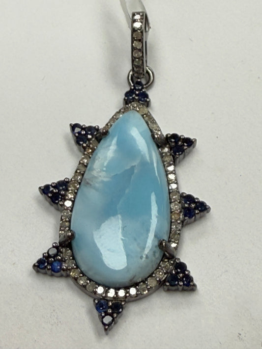 Larimar Sapphire Diamond Pendant