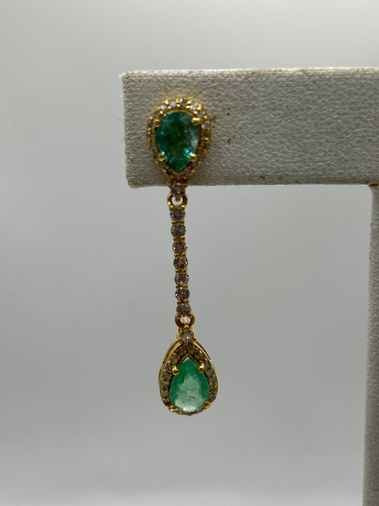14k Gold Emerald Diamond Earring