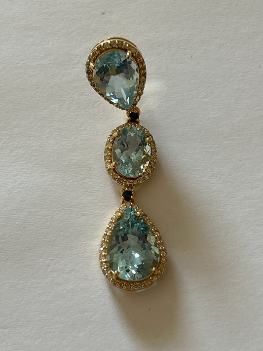 Aqumarine 14k Solid Gold Diamond Earring
