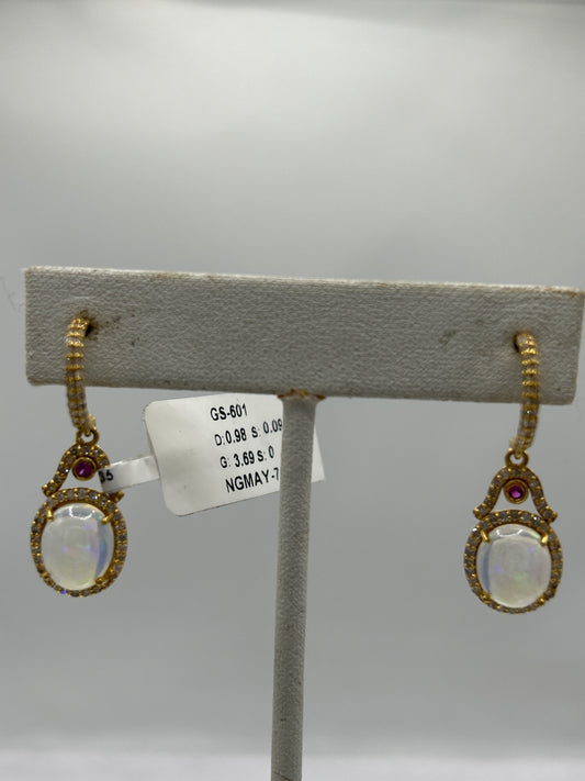 14k Gold Opal Diamond Earring