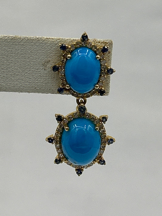 Natural Turquoise 14k Gold Diamond Earring