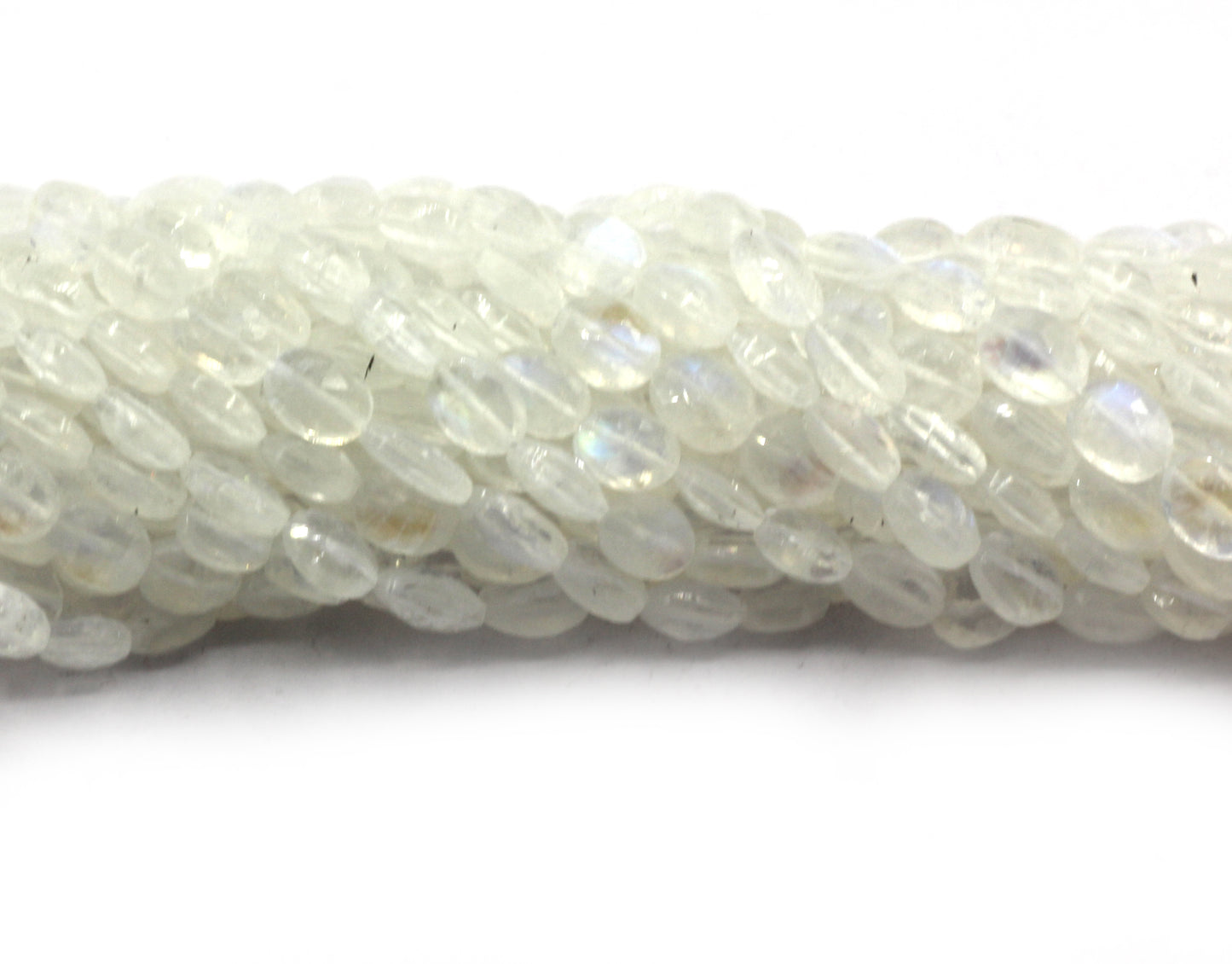 White Rainbow Faceted Oval Beads