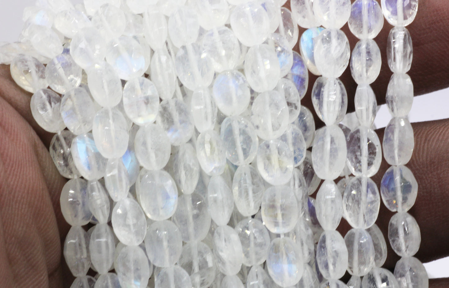 White Rainbow Faceted Oval Beads