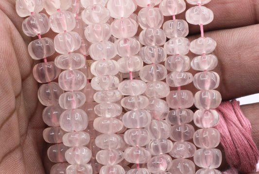 Quartz, Rose Quartz carved pumpkin beads