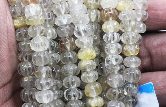 Quartz, Golden Rutilated Quartzs Carved Pumpkin Beads