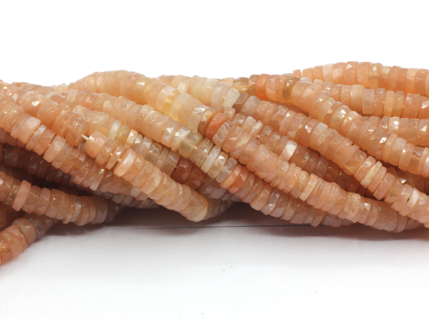Peach Moonstone Beads Faceted Heshi, Faceted Donut, Faceted Tyre