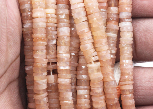 Moonstone, Peach Moonstone Beads Faceted Heshi, Faceted Donut, Faceted Tyre