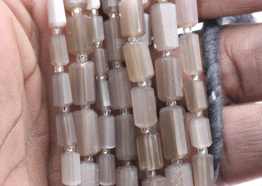 Moonstone Chocolate Faceted Tube Beads