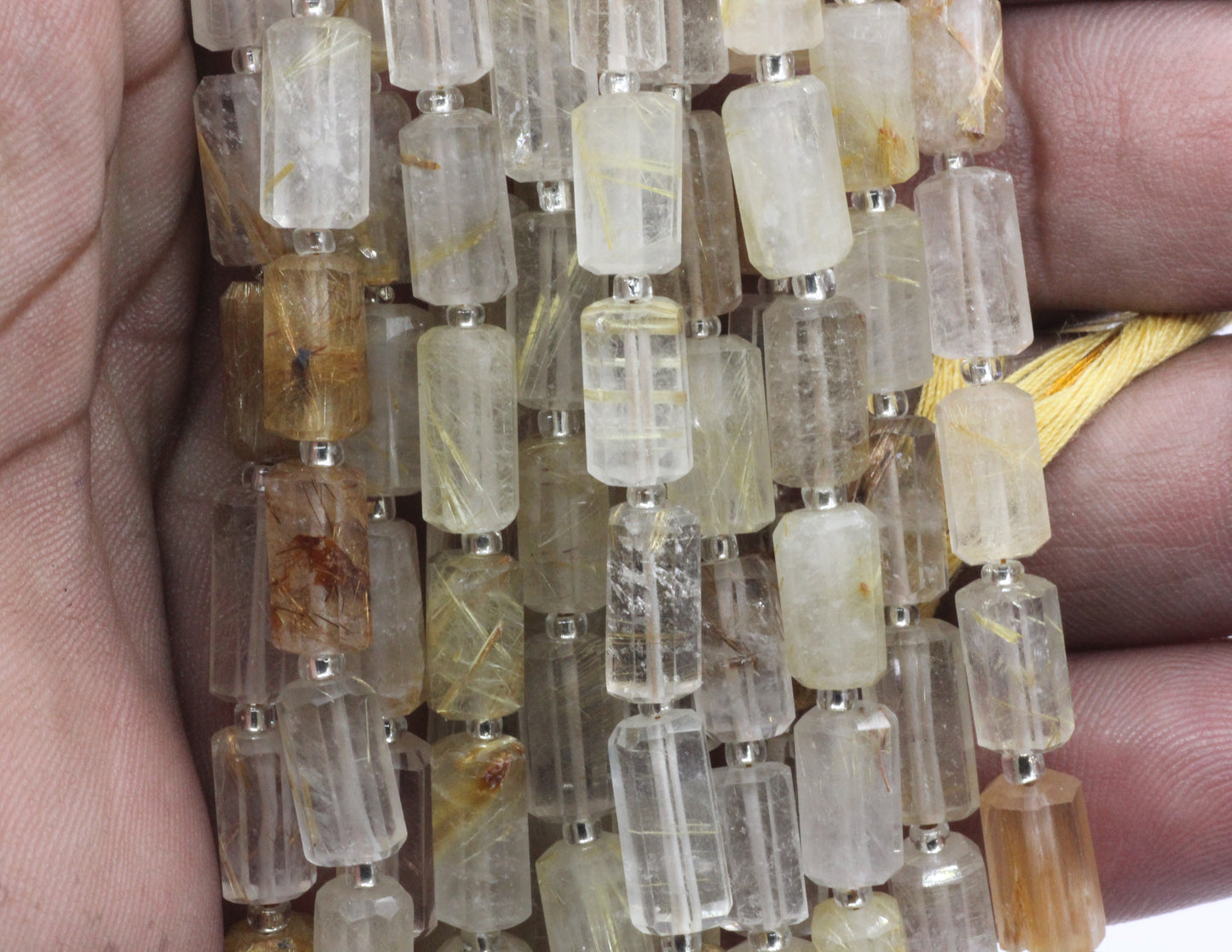 Golden Rutilated quartz Faceted Tube Beads