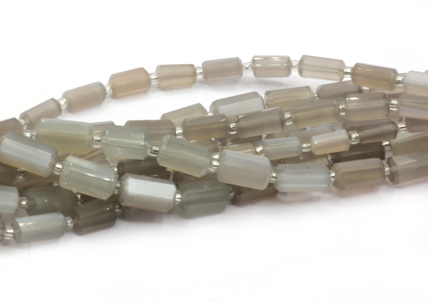 Grey Moonstone Faceted Tube Beads