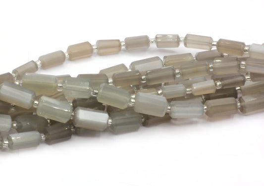 Moonstone, Grey Moonstone Faceted Tube Beads