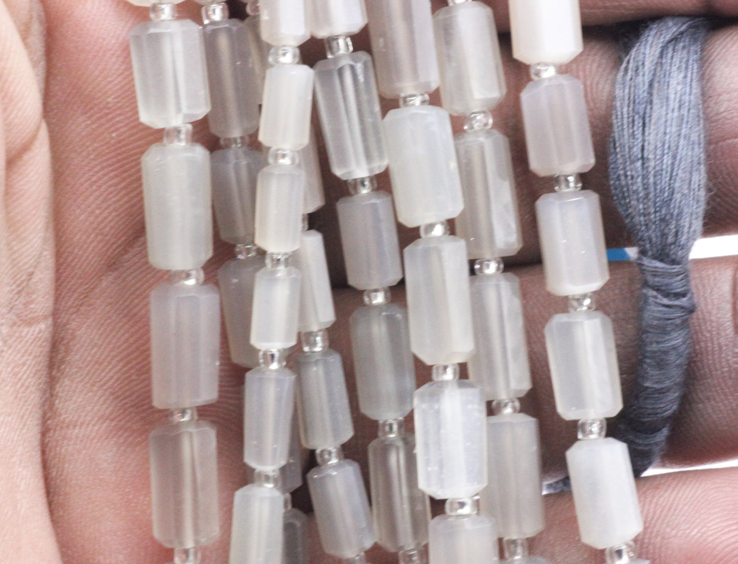 Grey Moonstone Faceted Tube Beads