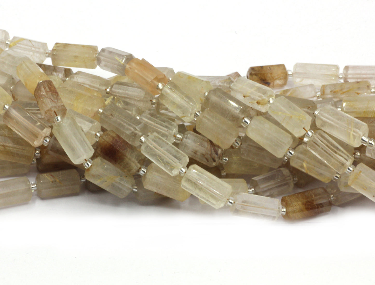 Golden Rutilated quartz Faceted Tube Beads