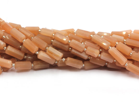 Moonstone, Peach Moonstone Faceted Tube Beads
