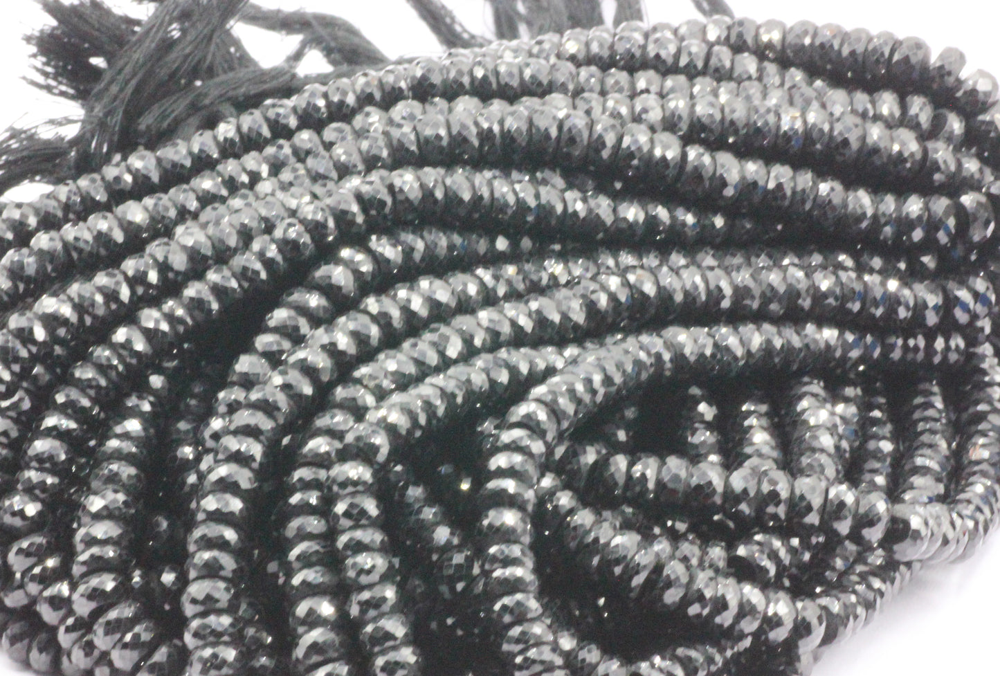 Black Spinel Faceted Roundel Beads