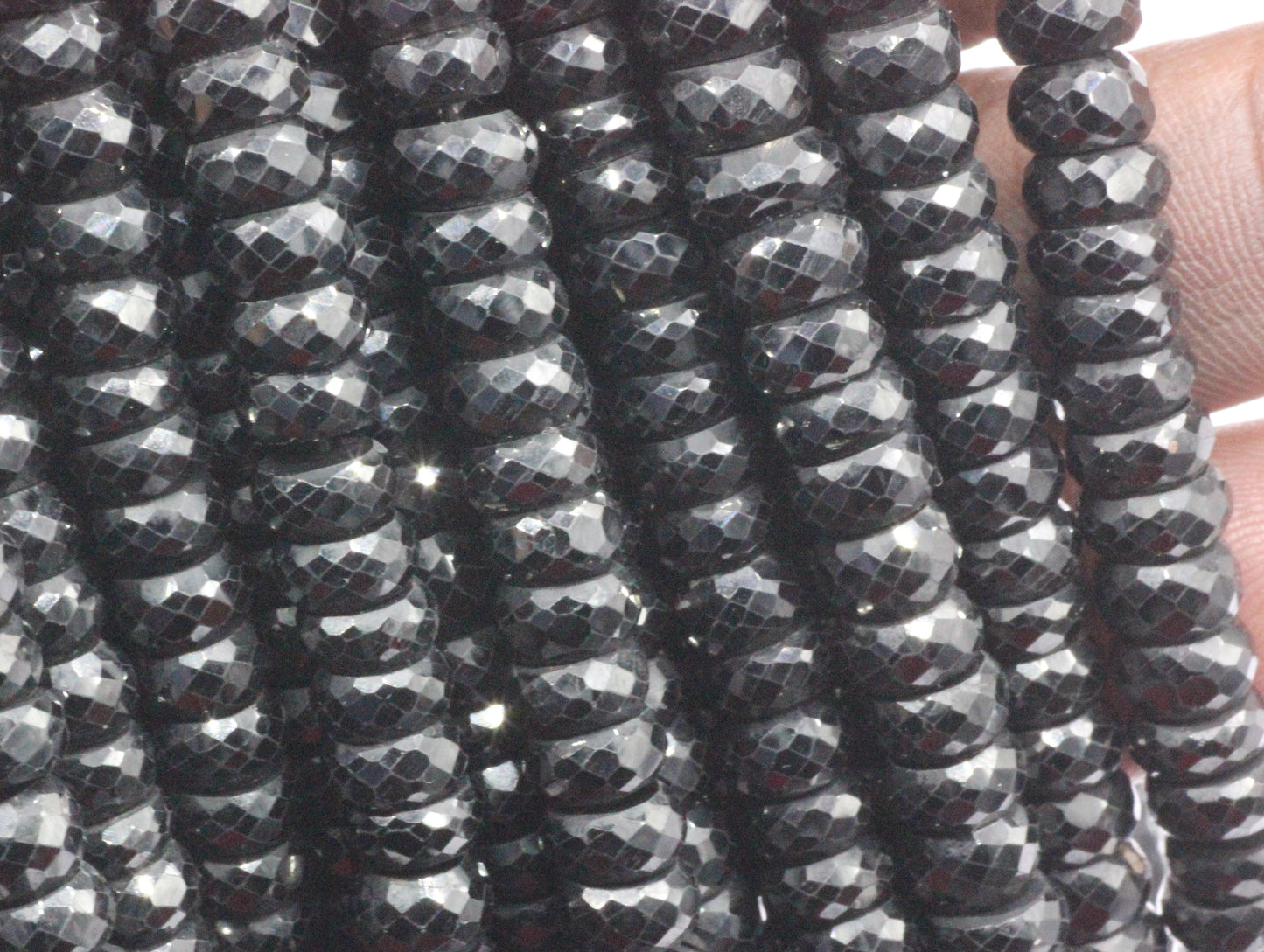 Black Spinel Faceted Roundel Beads