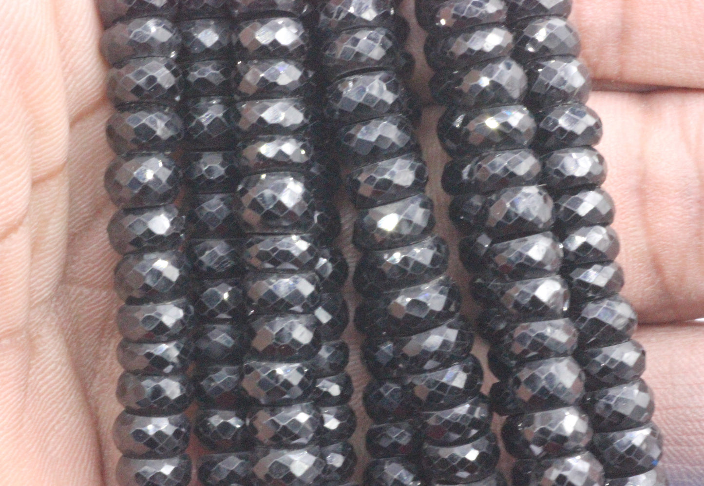 Black Spinel Faceted Roundel Beads