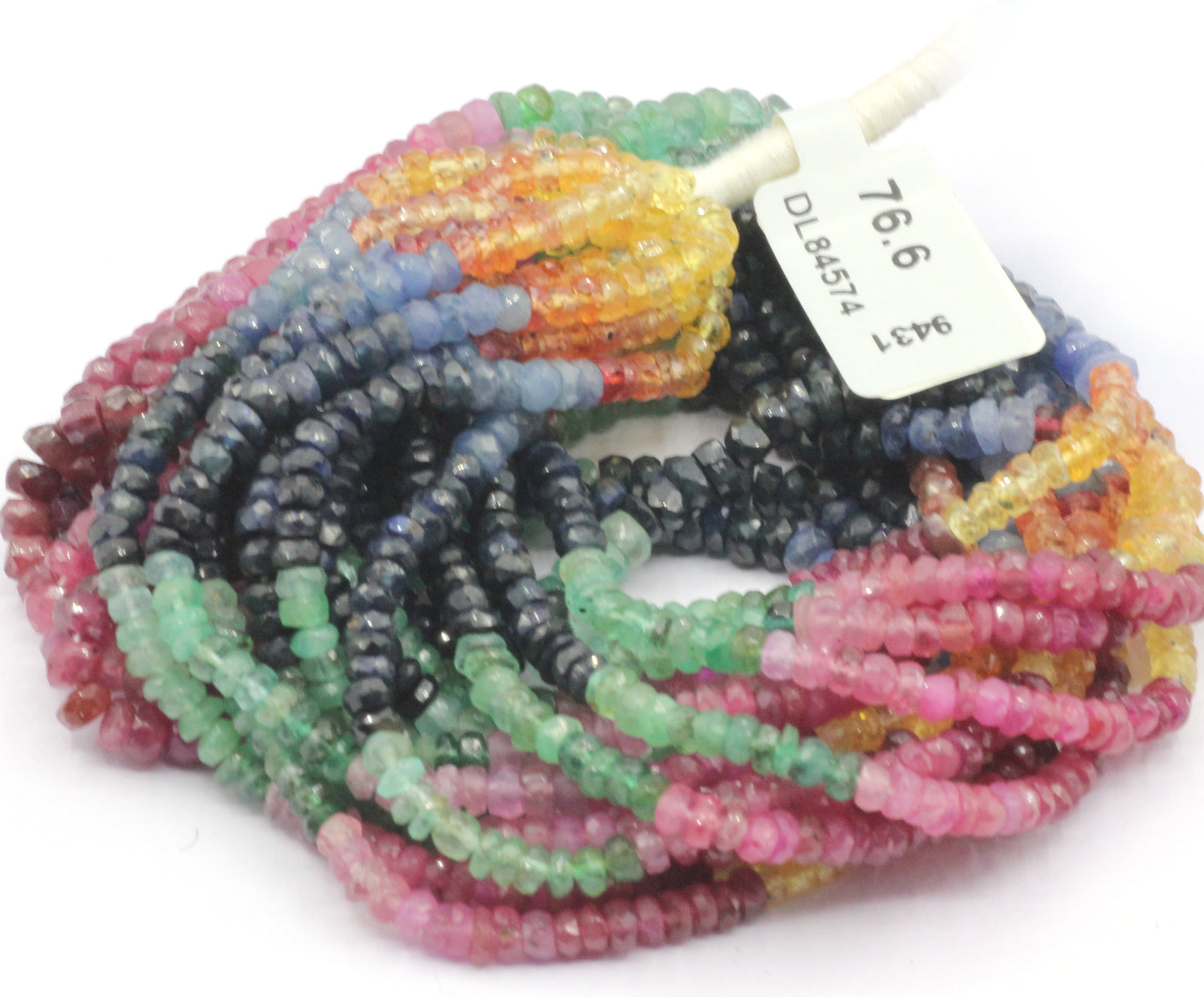 Multi Gemstone Beads Faceted Roundel, Multi Sapphire, Ruby and Emerald