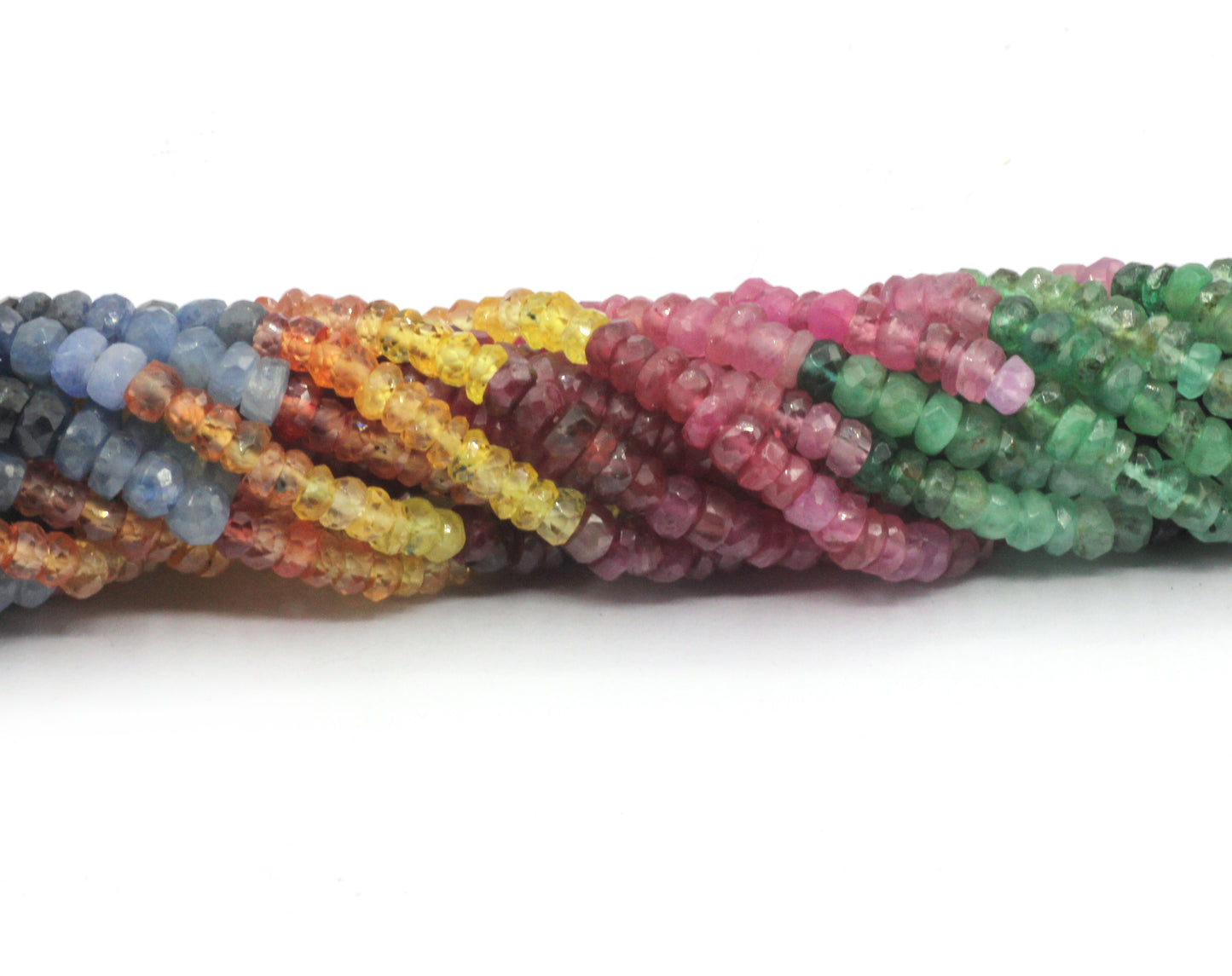 Multi Gemstone Beads Faceted Roundel, Multi Sapphire, Ruby and Emerald