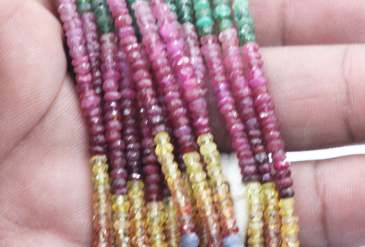 Multi Gemstone Beads Faceted Roundel, Multi Sapphire, Ruby and Emerald