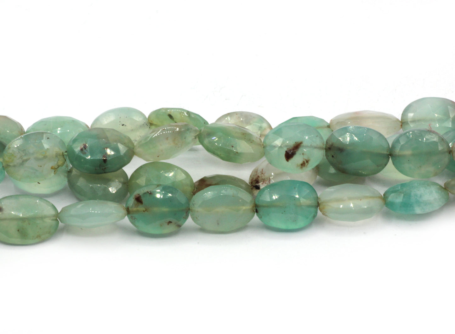 Aqua Chalcedony Faceted Oval Beads