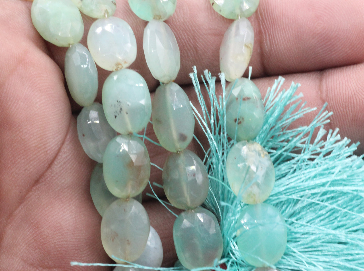 Aqua Chalcedony Faceted Oval Beads