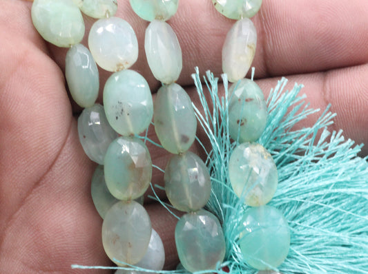 Chalcedony,Aqua Chalcedony Faceted Oval Beads