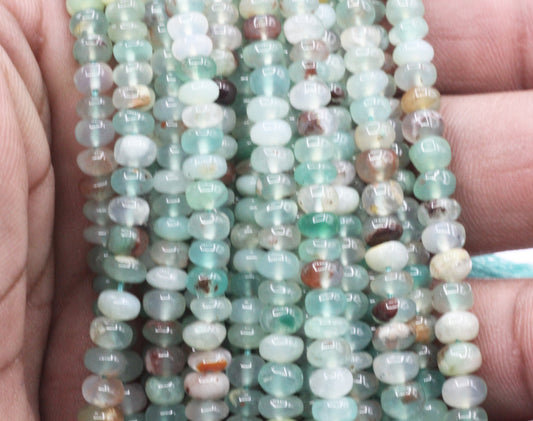 Chalcedony, Aqua Chalcedony Smooth Roundel Beads