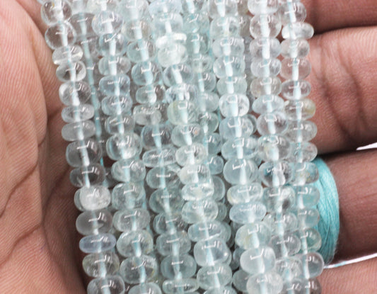 Aquamarine Smooth Roundel Beads, Natural Aquaranire