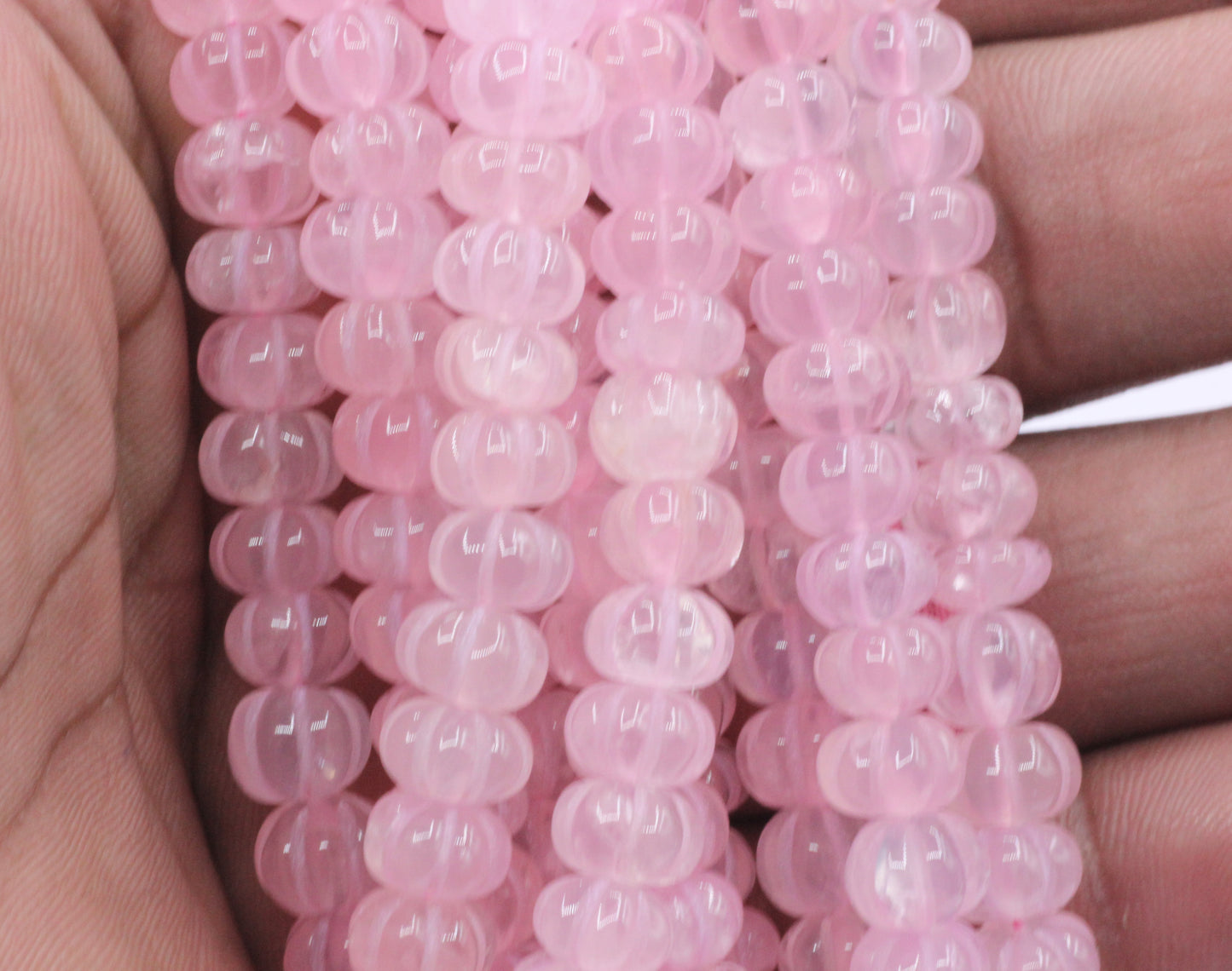 Rose Quartz Carved Water Melons, Carved pumpkins