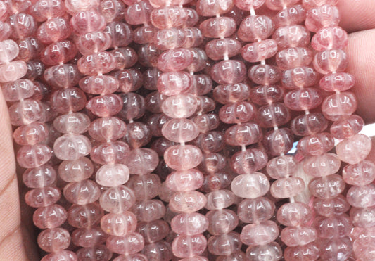 Quartz, Strawberry Quartz Beads Carved Water Melons, Carved pumpkins